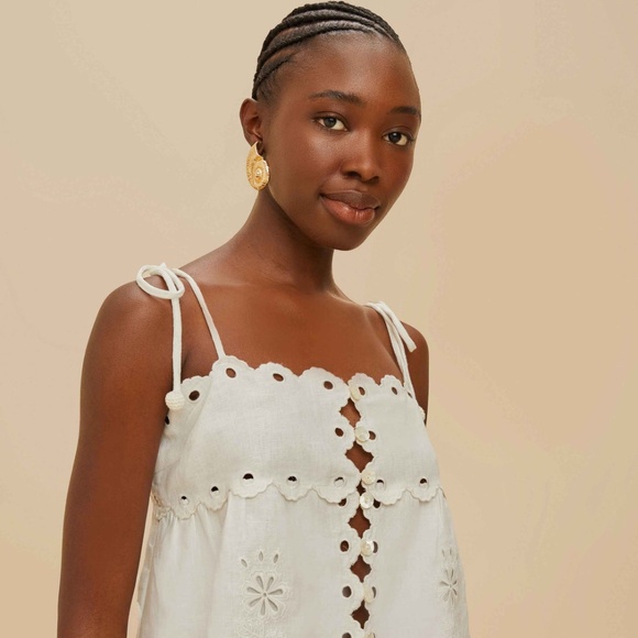 Farm Rio Off-White Flowers Richelieu Blouse - Picture 1 of 7